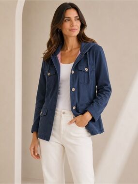 Bridge & Burn Navy Hooded Button-Front Jacket Large